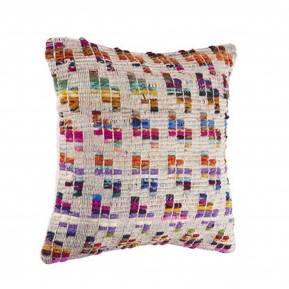 20" X 20" Beige Red Green Blue Yellow Orange And Pink 100% Cotton Geometric Zippered Pillow-4