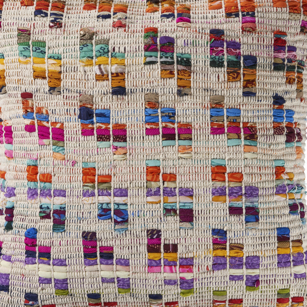 20" X 20" Beige Red Green Blue Yellow Orange And Pink 100% Cotton Geometric Zippered Pillow-6