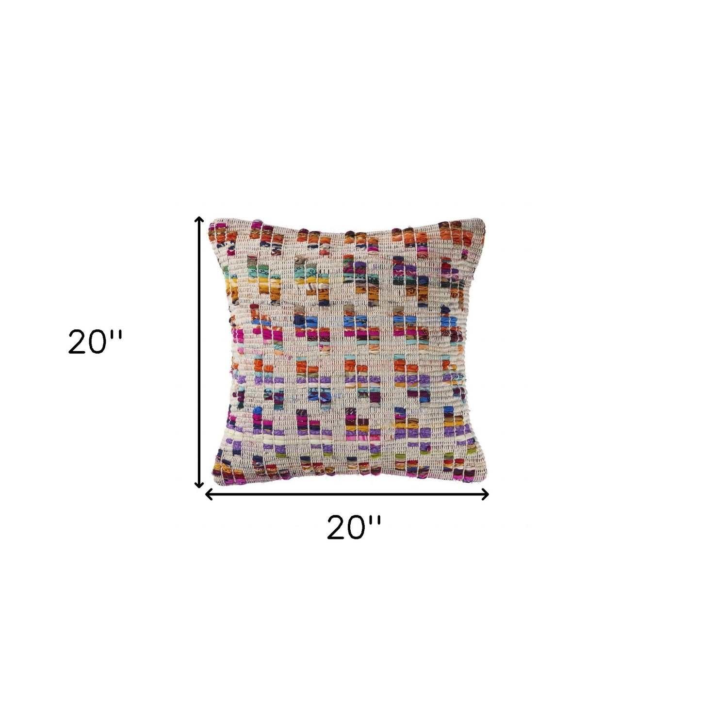 20" X 20" Beige Red Green Blue Yellow Orange And Pink 100% Cotton Geometric Zippered Pillow-8