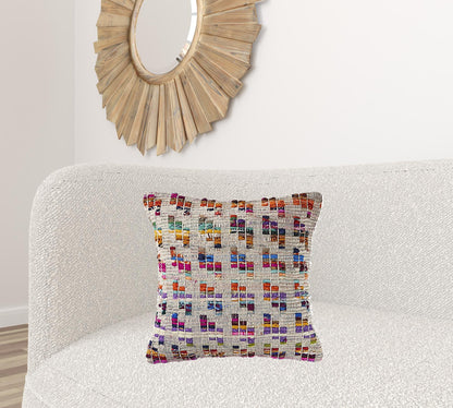 20" X 20" Beige Red Green Blue Yellow Orange And Pink 100% Cotton Geometric Zippered Pillow-5