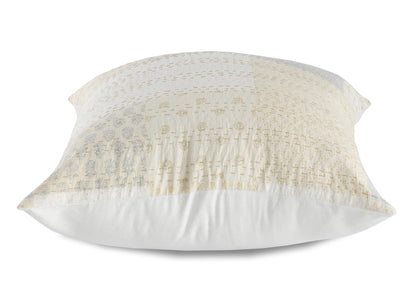20" X 20" Beige Gray And Off-White 100% Cotton Patchwork Zippered Pillow-2