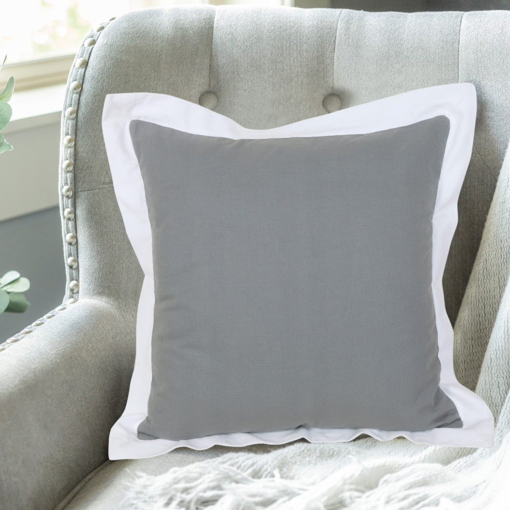 20" X 20" Gray And White 100% Cotton Geometric Zippered Pillow-7