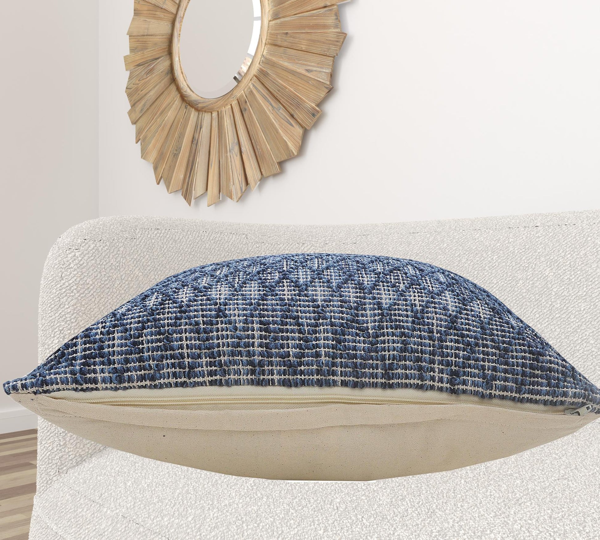 20" X 20" Blue 100% Cotton Geometric Zippered Pillow-4