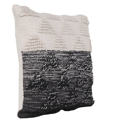 20" X 20" Black And Off-White 100% Cotton Geometric Zippered Pillow-1