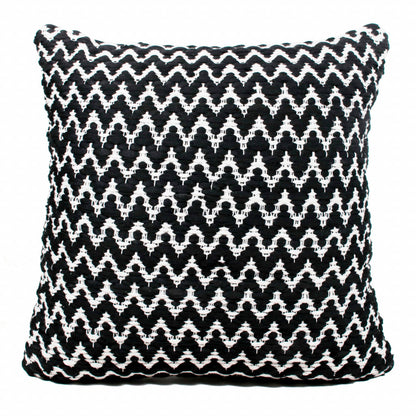 20" X 20" Black And White Polyester Chevron Zippered Pillow-7