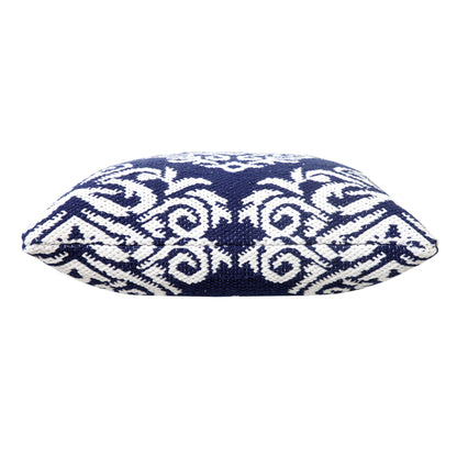 20" X 20" Blue And White 100% Cotton Damask Zippered Pillow-3