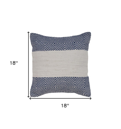 18" Blue and Ivory Throw Pillow-4