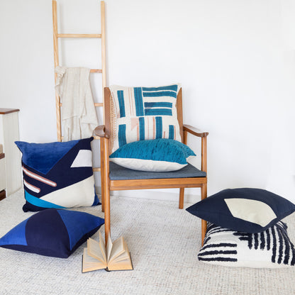 20" X 20" Cobalt Blue And Navy 100% Cotton Abstract Zippered Pillow-8