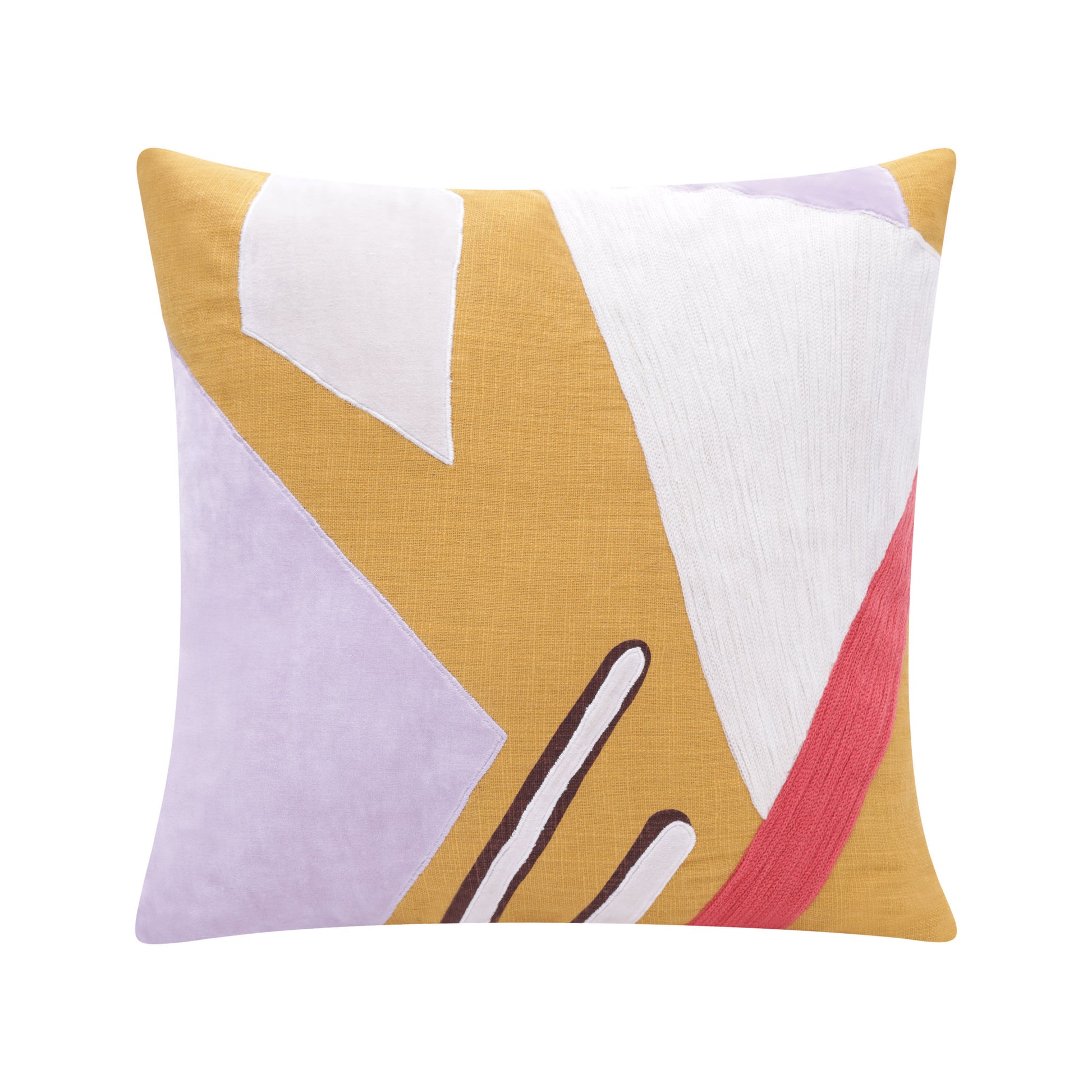 20" X 20" Yellow Purple Off-White And Coral 100% Cotton Abstract Zippered Pillow-5