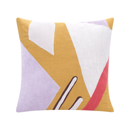20" X 20" Yellow Purple Off-White And Coral 100% Cotton Abstract Zippered Pillow-5
