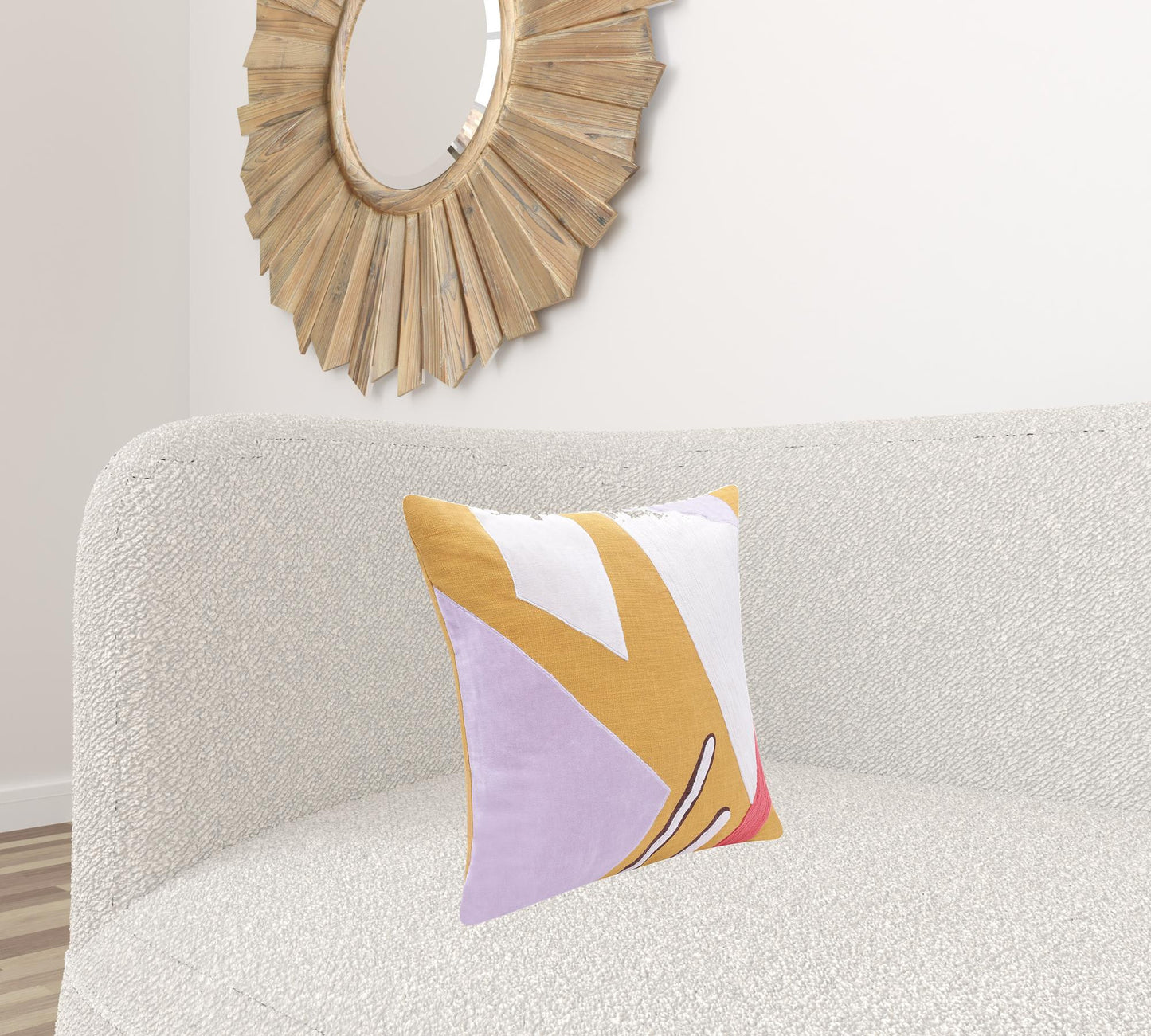 20" X 20" Yellow Purple Off-White And Coral 100% Cotton Abstract Zippered Pillow-4