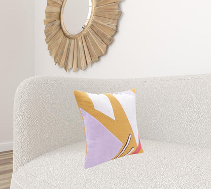 20" X 20" Yellow Purple Off-White And Coral 100% Cotton Abstract Zippered Pillow-4