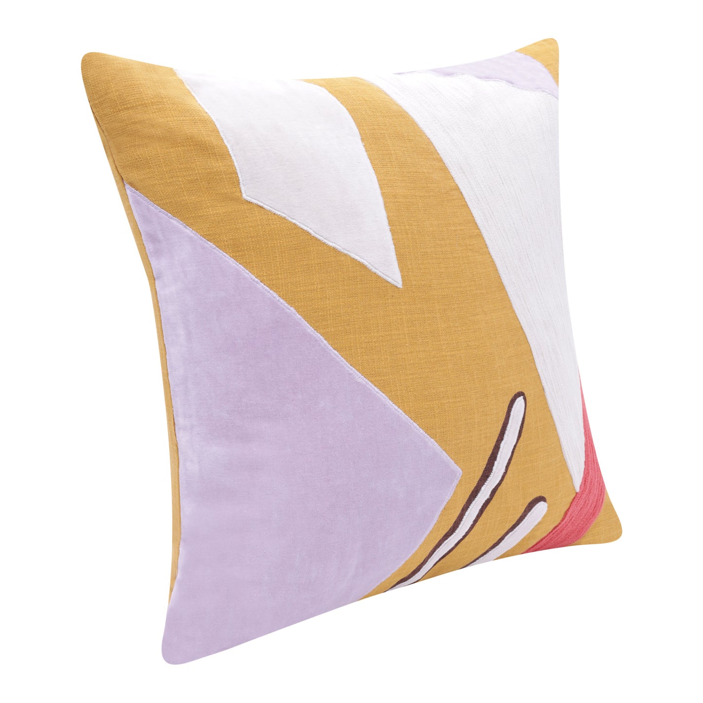 20" X 20" Yellow Purple Off-White And Coral 100% Cotton Abstract Zippered Pillow-0