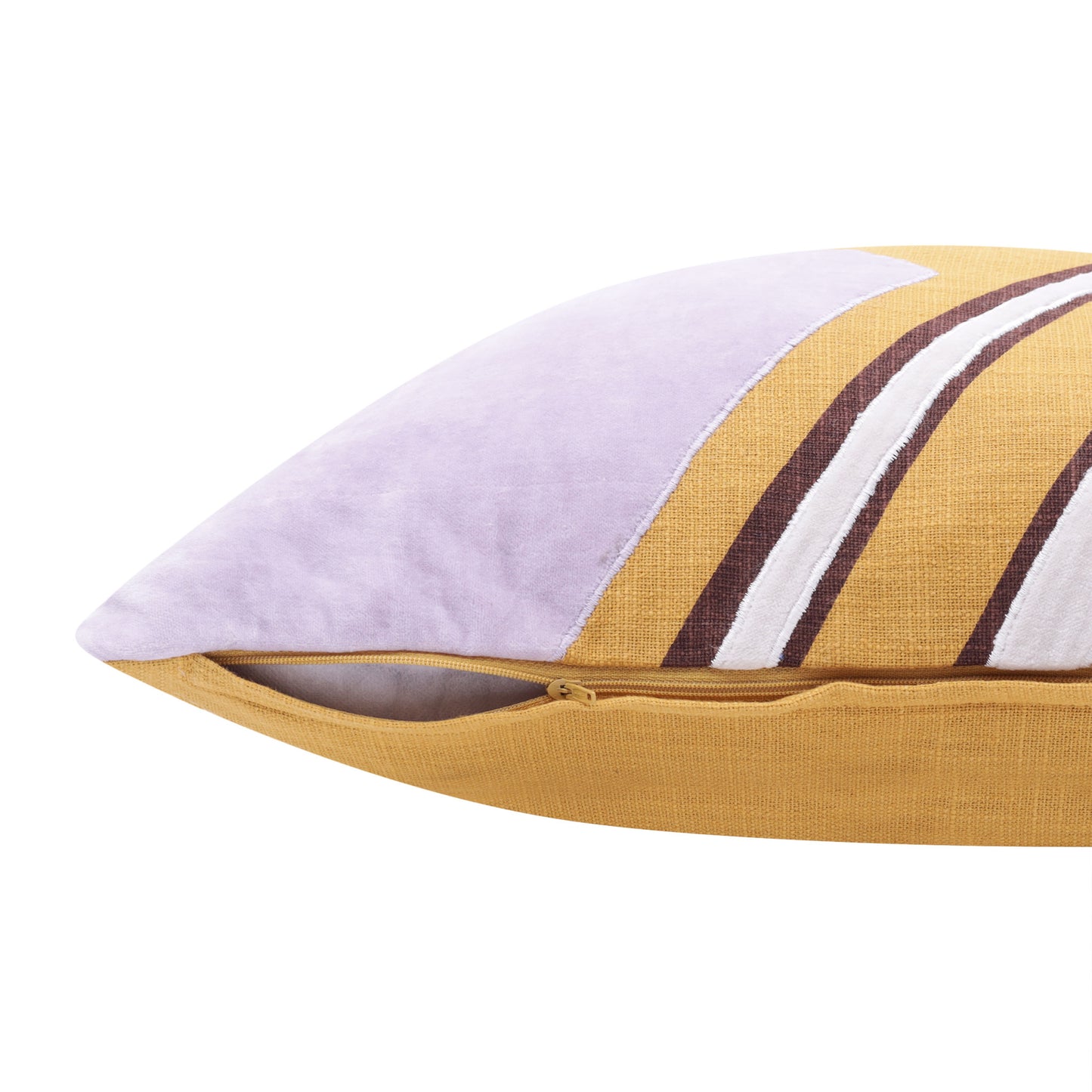 20" X 20" Yellow Purple Off-White And Coral 100% Cotton Abstract Zippered Pillow-6