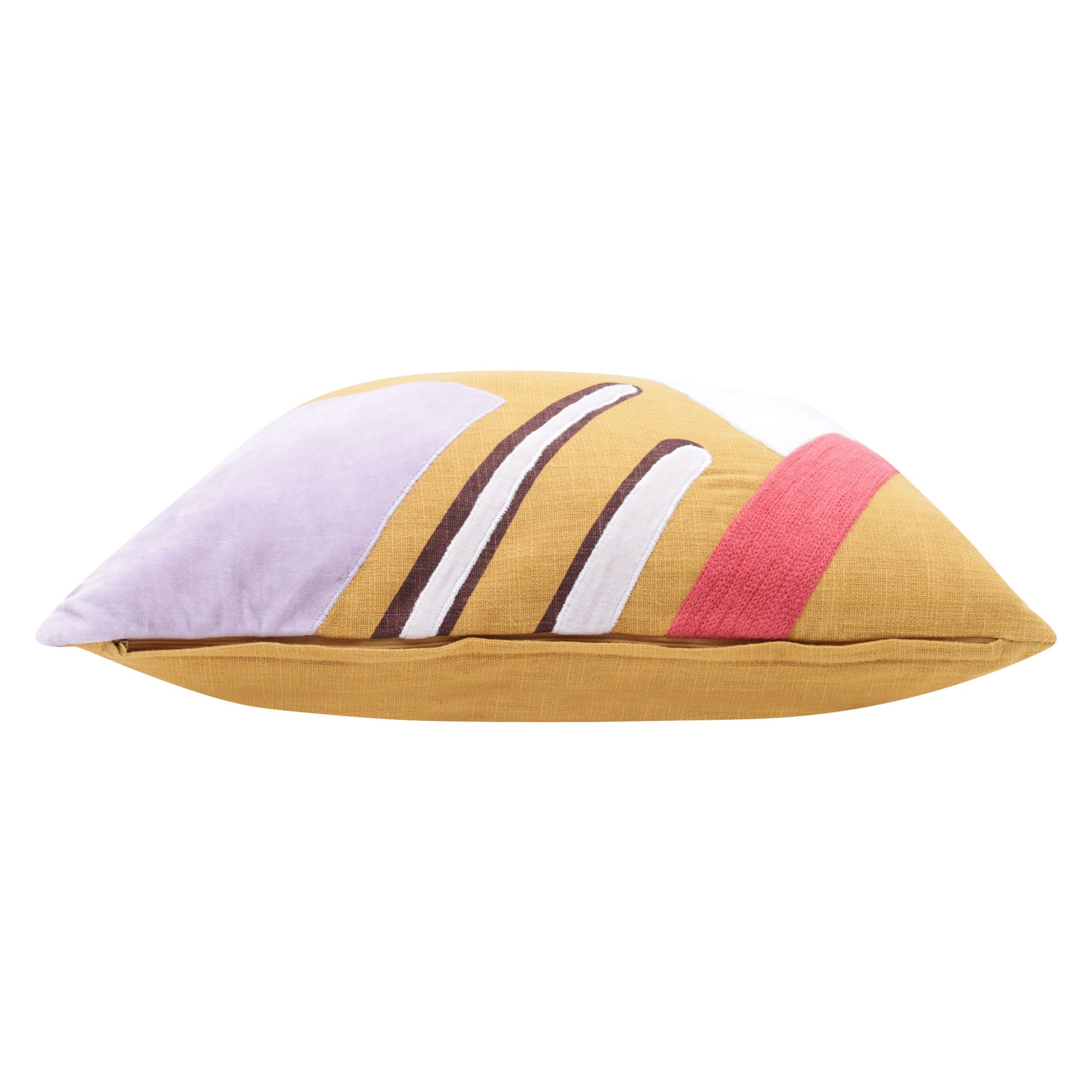 20" X 20" Yellow Purple Off-White And Coral 100% Cotton Abstract Zippered Pillow-1