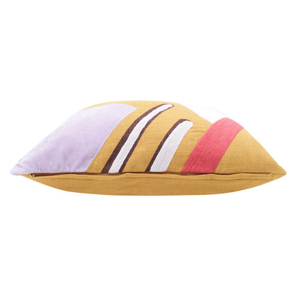 20" X 20" Yellow Purple Off-White And Coral 100% Cotton Abstract Zippered Pillow-1