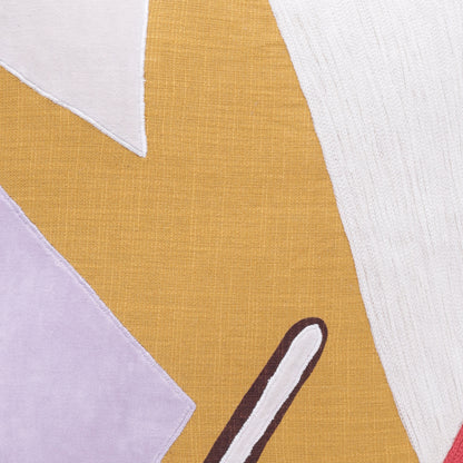 20" X 20" Yellow Purple Off-White And Coral 100% Cotton Abstract Zippered Pillow-7