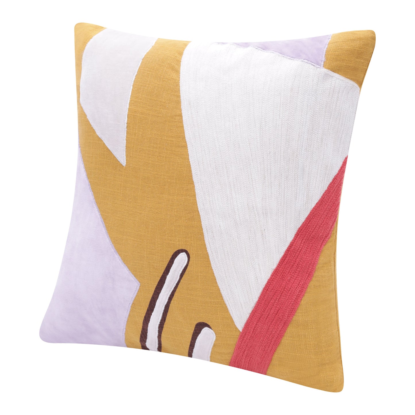 20" X 20" Yellow Purple Off-White And Coral 100% Cotton Abstract Zippered Pillow-3