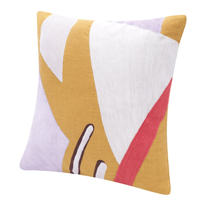 20" X 20" Yellow Purple Off-White And Coral 100% Cotton Abstract Zippered Pillow-3