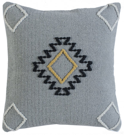 20" X 20" Gray Black Yellow And Ivory 100% Cotton Geometric Zippered Pillow-0
