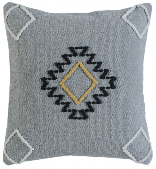 20" X 20" Gray Black Yellow And Ivory 100% Cotton Geometric Zippered Pillow-0