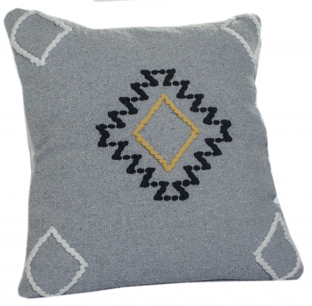 20" X 20" Gray Black Yellow And Ivory 100% Cotton Geometric Zippered Pillow-3