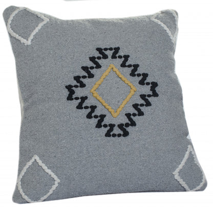 20" X 20" Gray Black Yellow And Ivory 100% Cotton Geometric Zippered Pillow-3