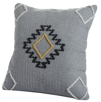 20" X 20" Gray Black Yellow And Ivory 100% Cotton Geometric Zippered Pillow-4