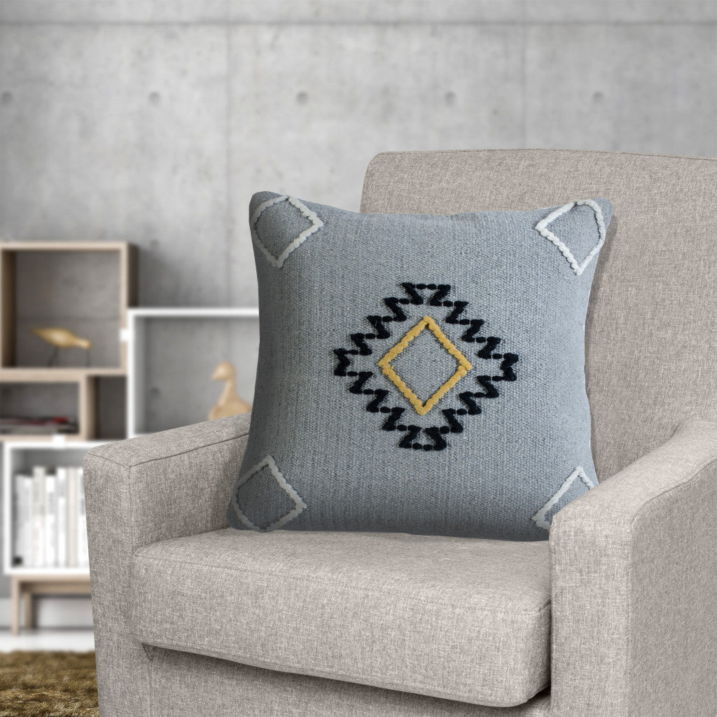 20" X 20" Gray Black Yellow And Ivory 100% Cotton Geometric Zippered Pillow-7