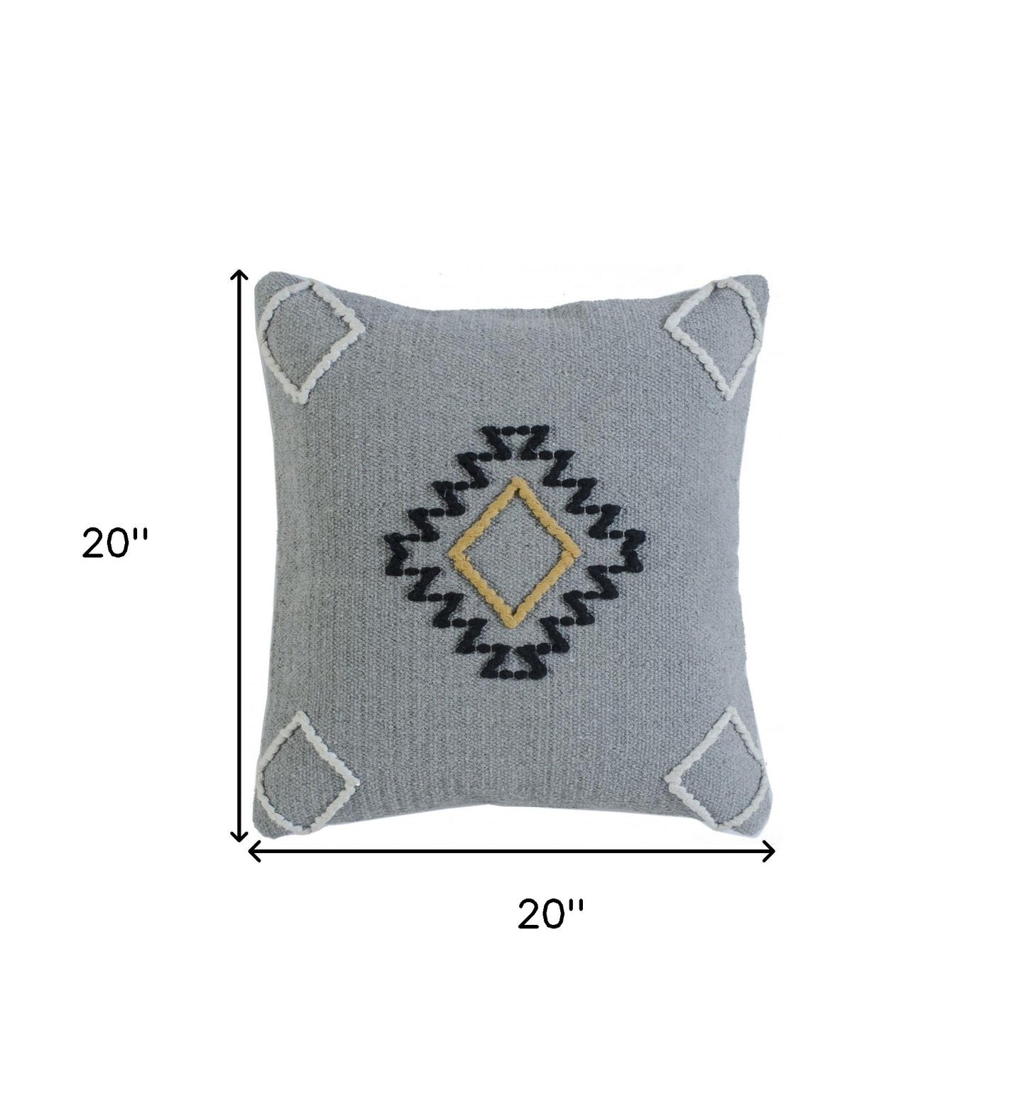 20" X 20" Gray Black Yellow And Ivory 100% Cotton Geometric Zippered Pillow-8