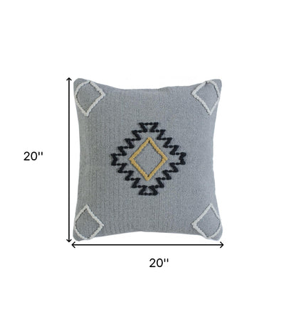 20" X 20" Gray Black Yellow And Ivory 100% Cotton Geometric Zippered Pillow-8