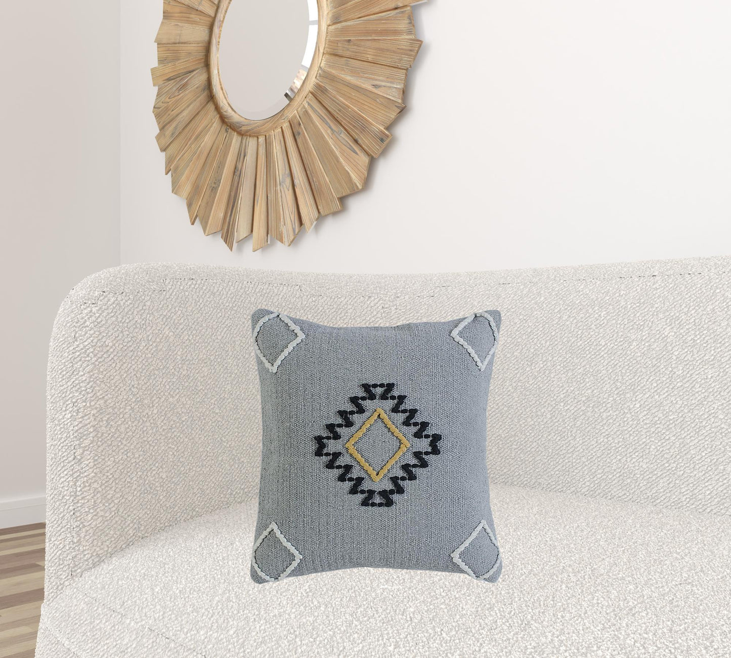 20" X 20" Gray Black Yellow And Ivory 100% Cotton Geometric Zippered Pillow-6