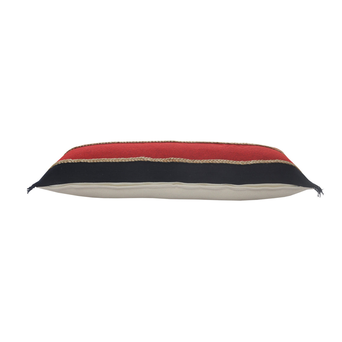 14" X 36" Red Navy And Tan 100% Cotton Striped Zippered Pillow-1