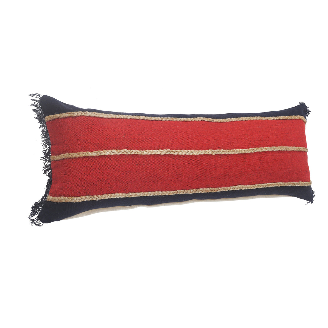 14" X 36" Red Navy And Tan 100% Cotton Striped Zippered Pillow-2