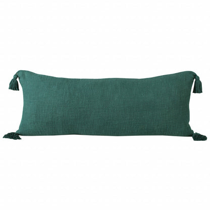 14" X 36" Emerald Cotton Throw Pillow with Tassels-1