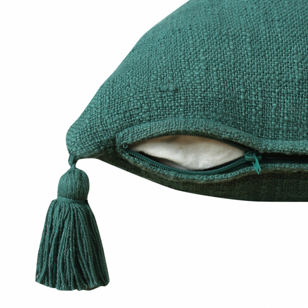 14" X 36" Emerald Cotton Throw Pillow with Tassels-6