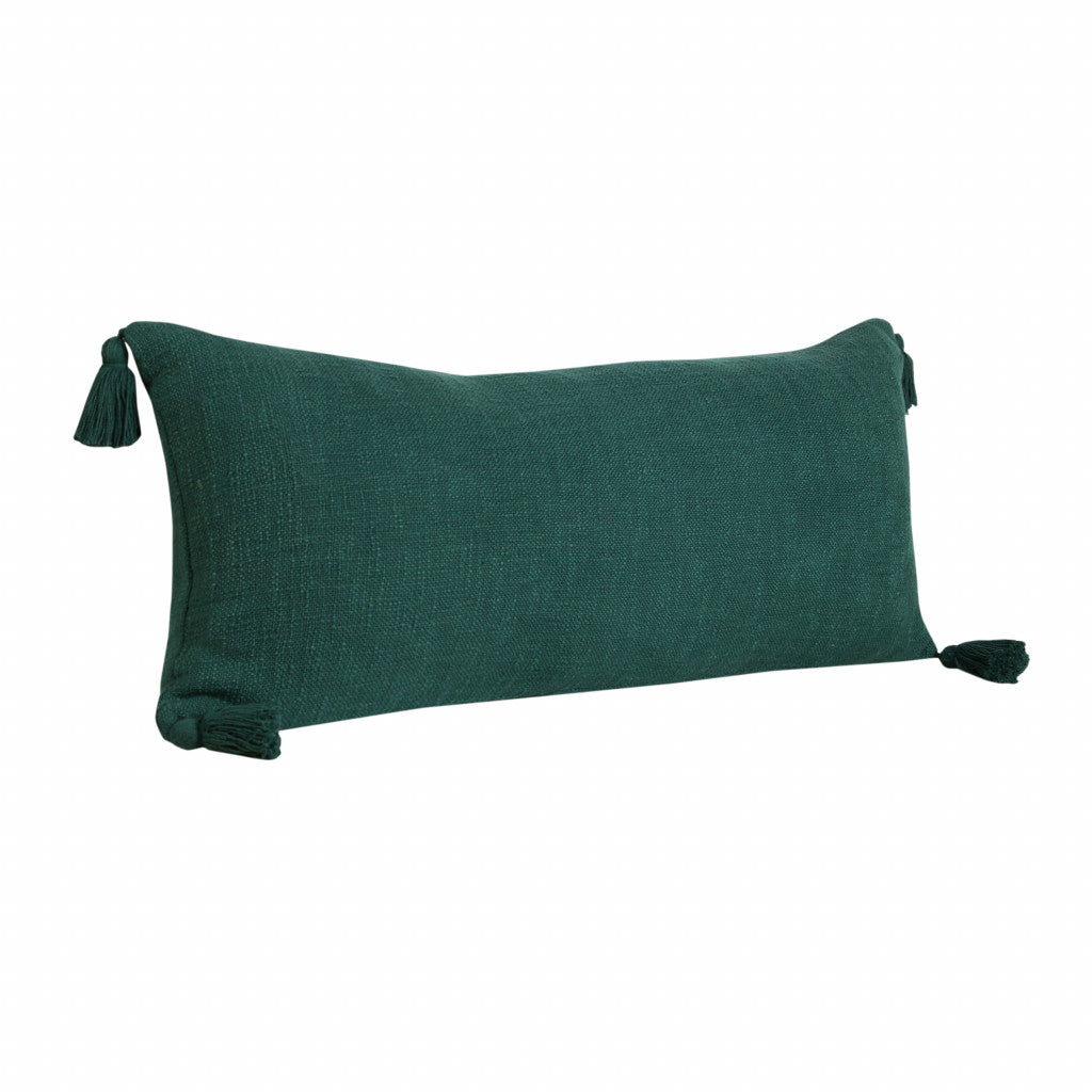 14" X 36" Emerald Cotton Throw Pillow with Tassels-2