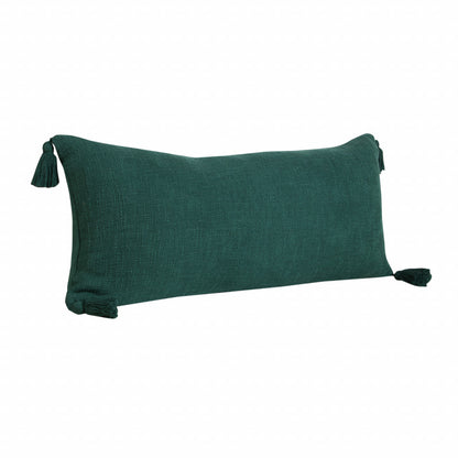 14" X 36" Emerald Cotton Throw Pillow with Tassels-2