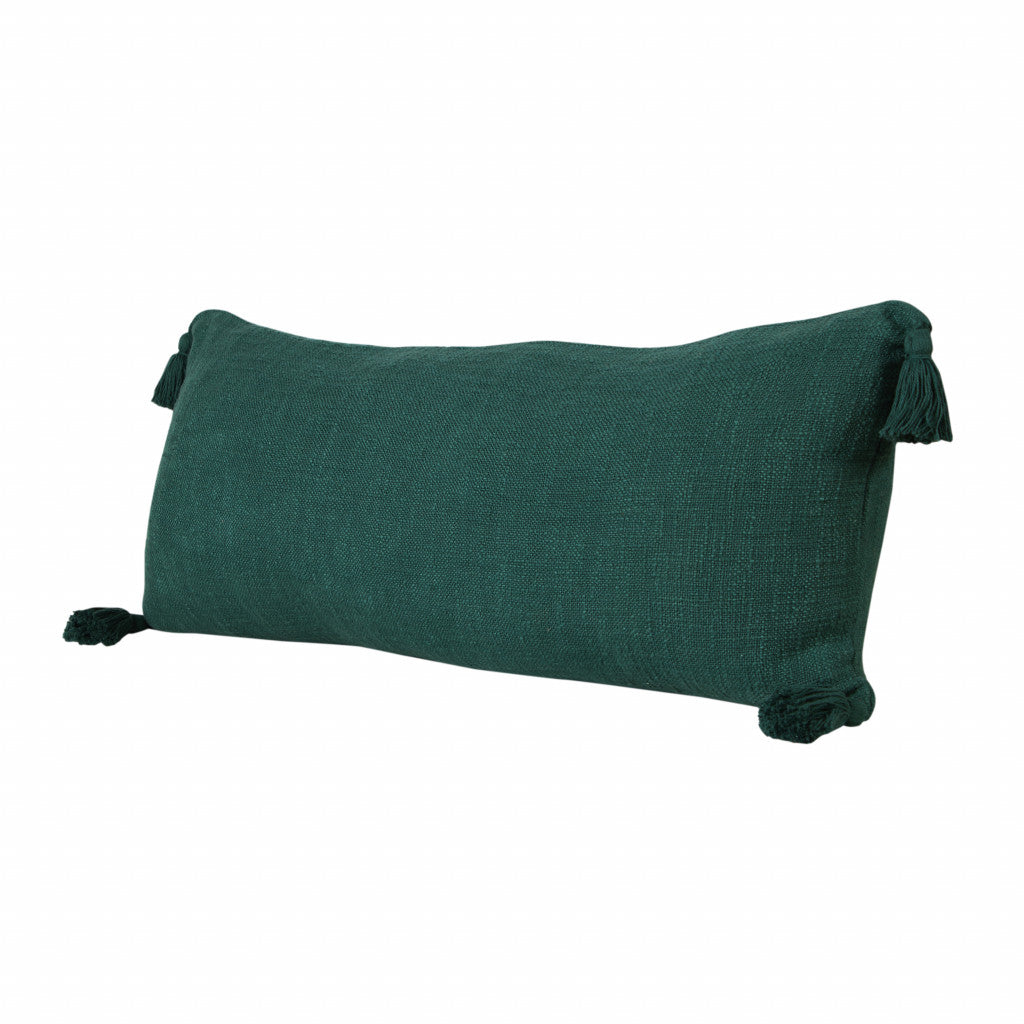 14" X 36" Emerald Cotton Throw Pillow with Tassels-3