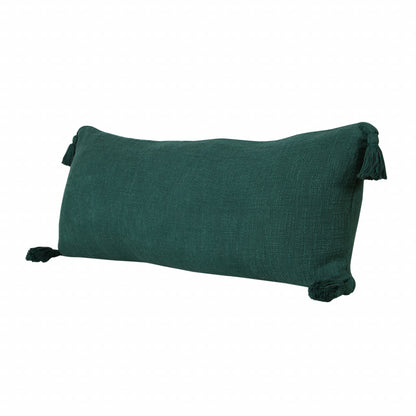 14" X 36" Emerald Cotton Throw Pillow with Tassels-3