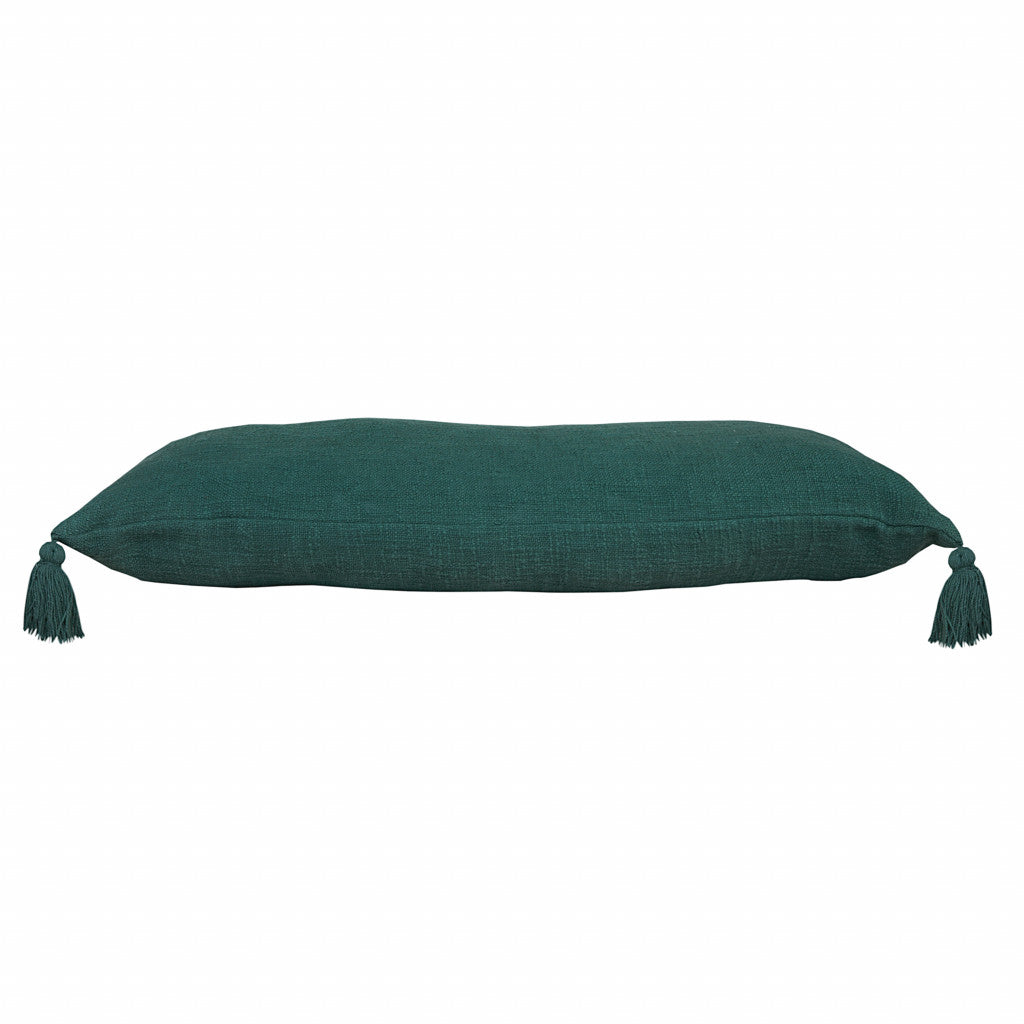 14" X 36" Emerald Cotton Throw Pillow with Tassels-4