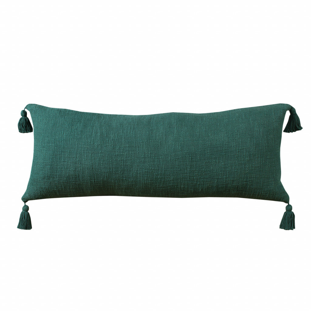 14" X 36" Emerald Cotton Throw Pillow with Tassels-5