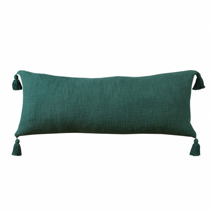 14" X 36" Emerald Cotton Throw Pillow with Tassels-5