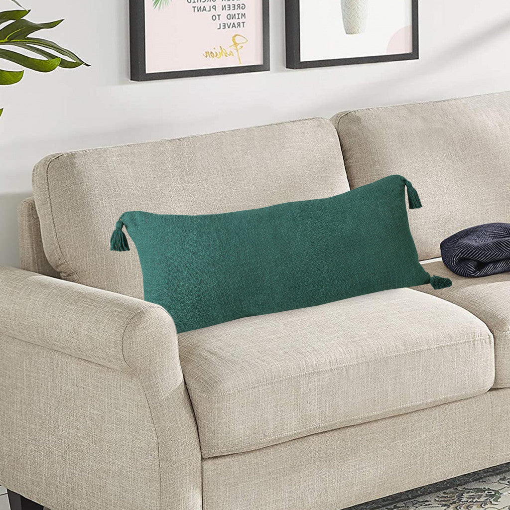 14" X 36" Emerald Cotton Throw Pillow with Tassels-8