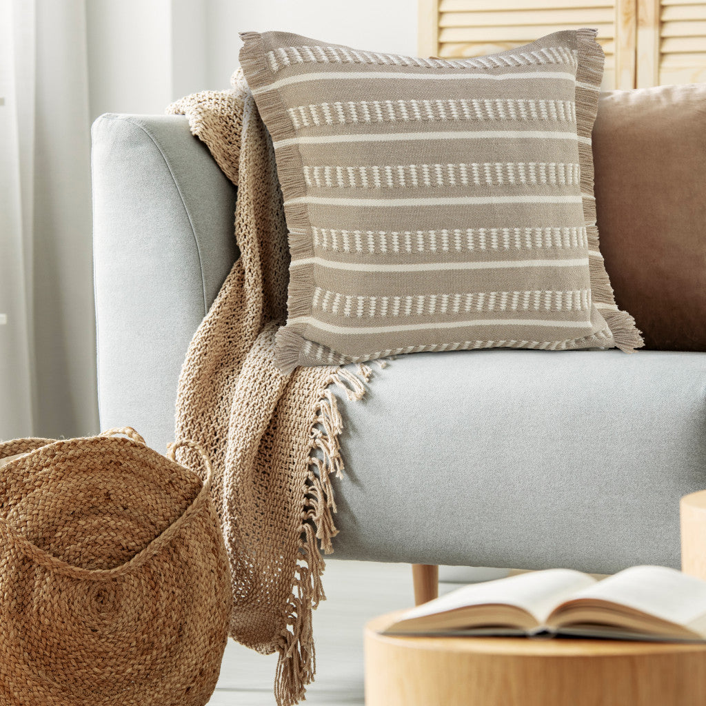 24" X 24" Tan Zippered Coastal Indoor Outdoor Throw Pillow-8