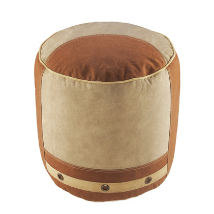 16" Tan Cotton Cylinder Striped Pouf Ottoman-0