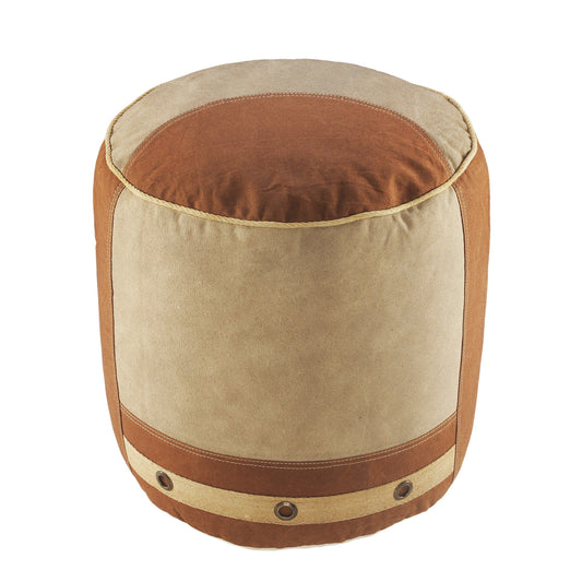16" Tan Cotton Cylinder Striped Pouf Ottoman-0