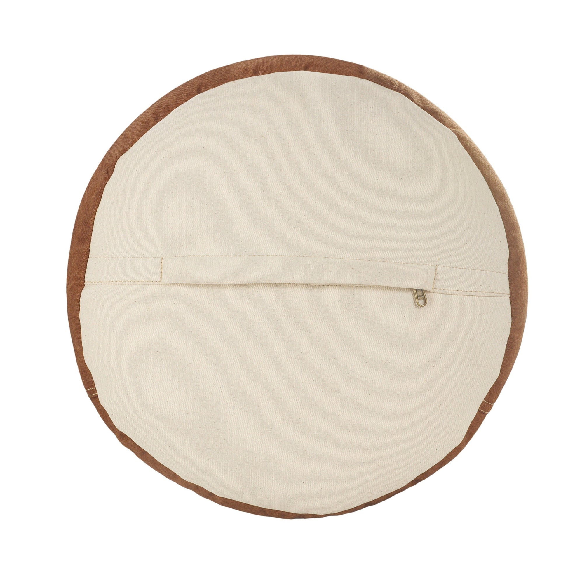 16" Tan Cotton Cylinder Striped Pouf Ottoman-1