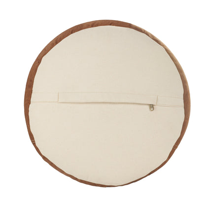 16" Tan Cotton Cylinder Striped Pouf Ottoman-1