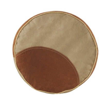 16" Tan Cotton Cylinder Striped Pouf Ottoman-2